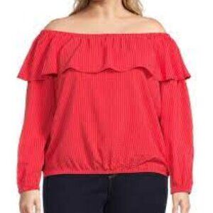 Michael Kors Off Shoulder Top Plus Size 3X Pink Orange Coral Ruffle Peasant